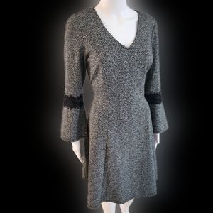 Elle bell sleeve lace detail v neck dress